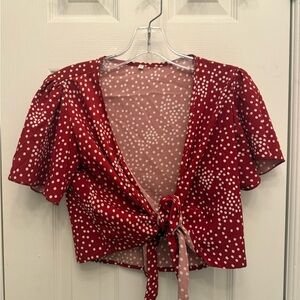 Polka Dot Tie-Front Blouse - Red AS Like New/Worn Once